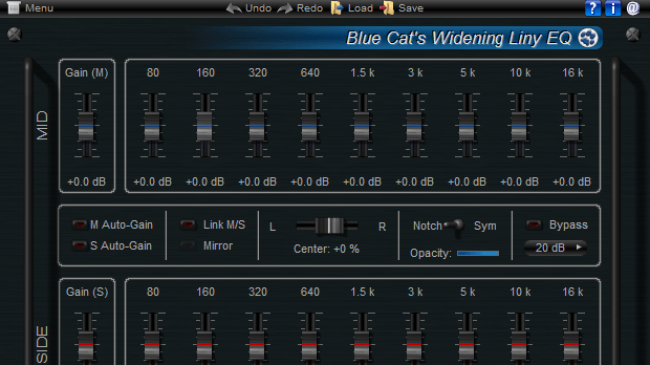 Blue Cat's Widening Liny EQ - Mid-Side Linear Phase Equalizer (DX, AU and VST Plugin)