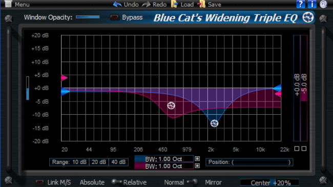 Blue Cat's Widening Triple EQ - Mid-Side Semi-Parametric Stereo Widening Equalizer/Filter (AU, DX and VST Plugin)