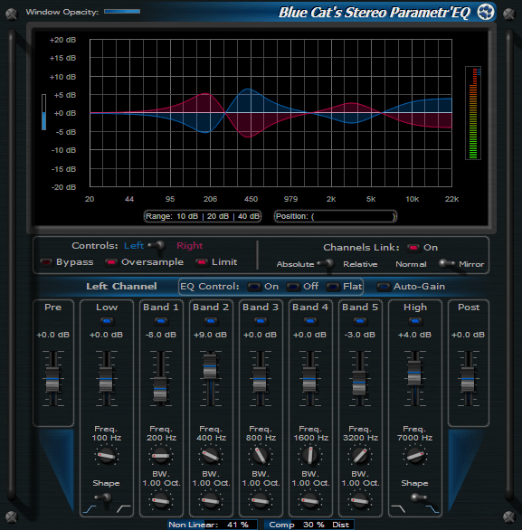 Blue Cat's Stereo Parametr'EQ - WYSIWYG Two Channels Parametric Equalizer Plugin (VST, AU, RTAS, DX)