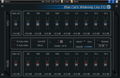 Blue Cat's Widening Liny EQ - Mid-Side Linear Phase Equalizer (DX, AU and VST Plugin)
