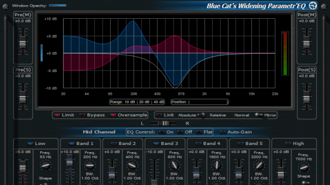 Blue Cat's Widening Parametr'EQ - WYSIWYG Mid-Side Parametric Equalizer Plug-in (VST, AU, RTAS, DX)