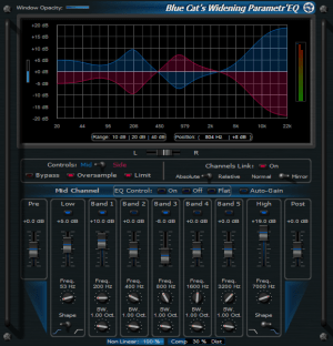 Blue Cat's Widening Parametr'EQ - WYSIWYG Mid-Side Parametric Equalizer (DX, AU and VST Plugin)
