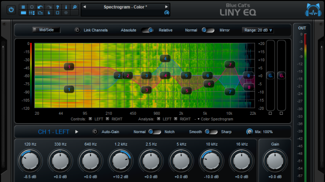 Blue Cat's Liny EQ - Low Latency 선형 위상 이퀄라이저 플러그인(VST, Audio Unit, AAX, VST3)