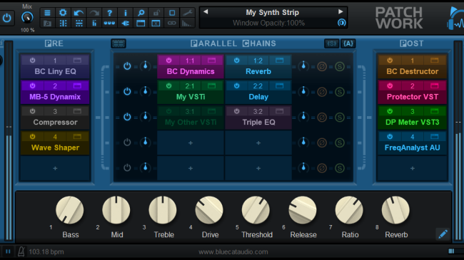 Blue Cat's PatchWork - 완전히 구성 가능한 플러그인 Chainer 및 Multi FX / 독립 실행형 호스트 또는 플러그인
