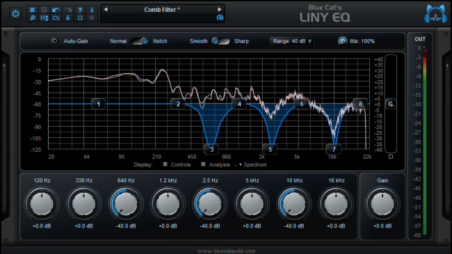 Blue Cat's Liny EQ - Single channel EQ, with spectrum display.
