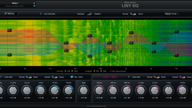 Blue Cat's Liny EQ - For maximum precision when used with large screens, the user interface can be widened.