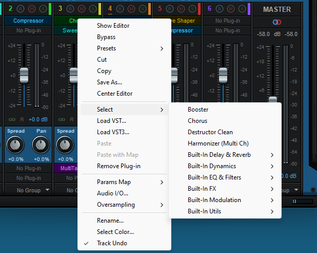 Blue Cat's MB-7 Mixer - VST hosting is simple and efficient, one click away from the main controls of the plug-in.