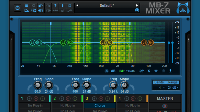 Blue Cat's MB-7 Mixer - Multiband VST hosting: each band can host up to 4 external VST plug-ins.