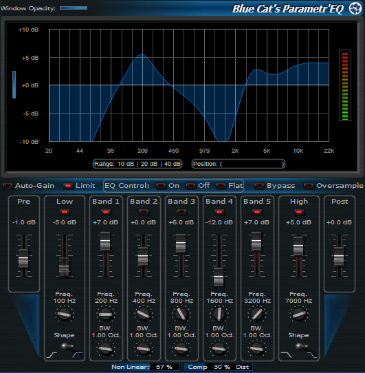 Blue Cat's Parametr'EQ - zooming capabilities let you precisely choose the EQ range