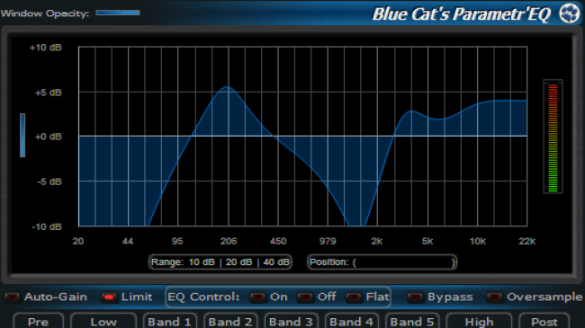 Blue Cat's Parametr'EQ - zooming capabilities let you precisely choose the EQ range