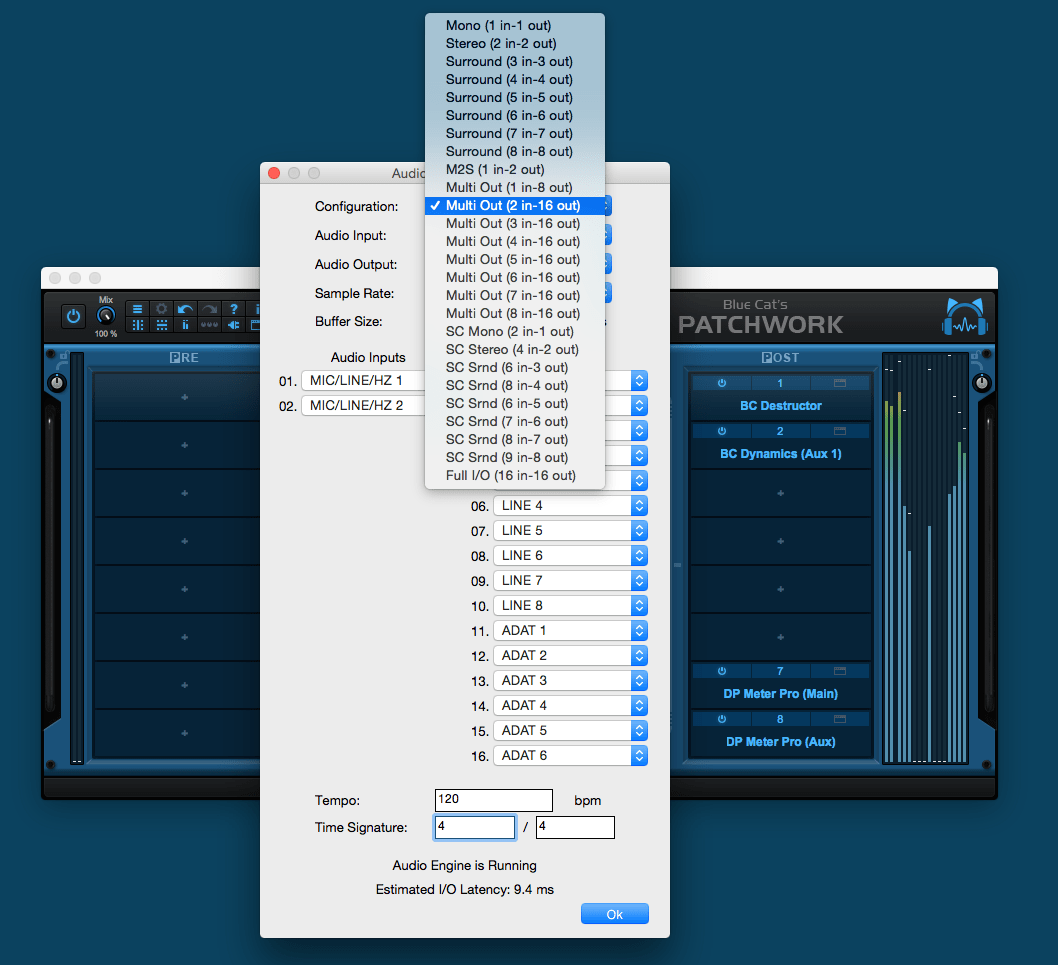 Blue Cat's PatchWork - Multiple I/O configurations, including side chain and auxiliary outputs (up to 16 I/O)