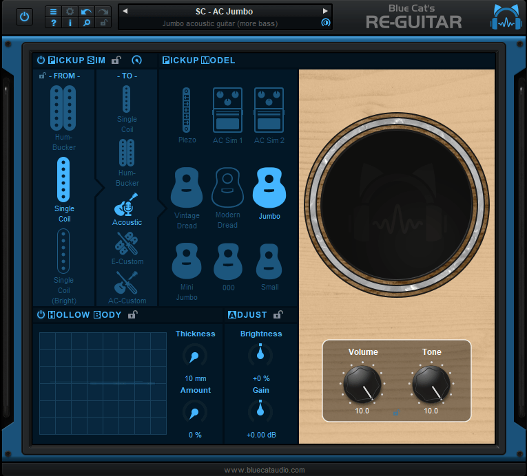 Blue Cat's Re-Guitar - Transform your solid body into an acoustic guitar.