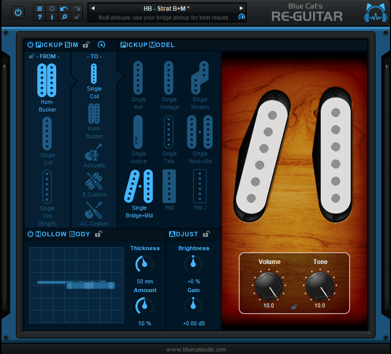 Blue Cat's Re-Guitar - Simulate typical single coil pickups combinations