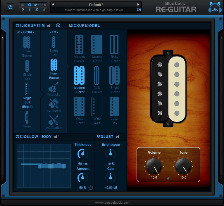 Blue Cat's Re-Guitar - Guitar Pickup And Body Simulator (VST, VST3, AAX and Audio Unit Plug-in)