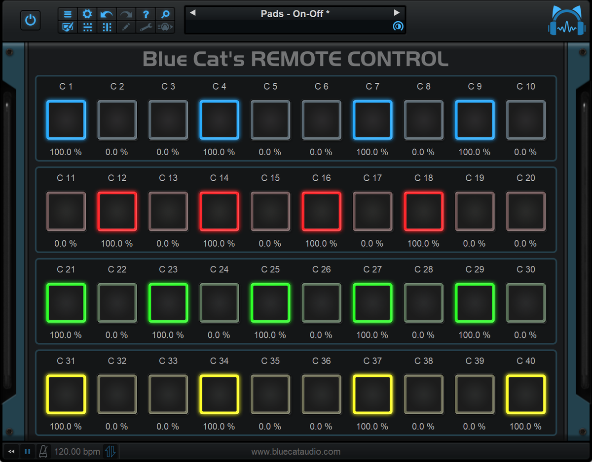 Blue Cat's Remote Control - Send MIDI messages with on/off switches or pads