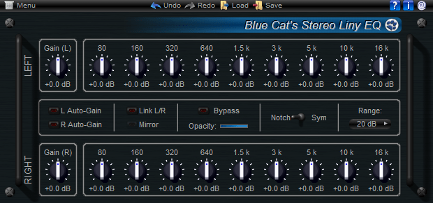 Blue Cat's Stereo Liny EQ - Two Channels Linear Phase Equalizer Plugin (VST, AU, RTAS, DX)