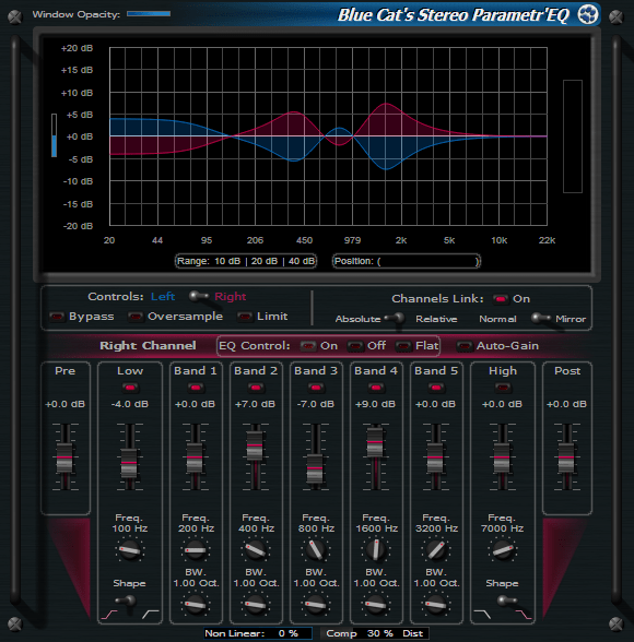 Blue Cat's Stereo Parametr'EQ - WYSIWYG Two Channels Parametric Equalizer Plugin (VST, AU, RTAS, DX)