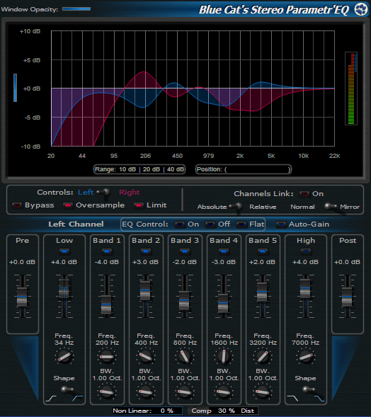 Blue Cat's Stereo Parametr'EQ - WYSIWYG Two Channels Parametric Equalizer Plugin (VST, AU, RTAS, DX)