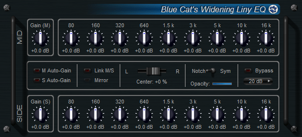 Blue Cat's Widening Liny EQ - Mid-Side Linear Phase Equalizer (RTAS, DX, AU and VST Plug-in)