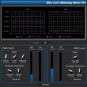 Blue Cat's Widening Meter Pro - Monitor and Convert Mid-Side Peak and RMS levels to MIDI CC and Automation