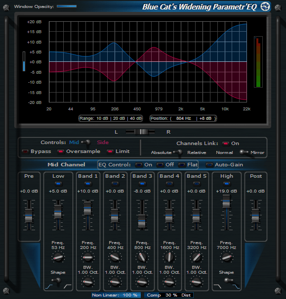 Blue Cat's Widening Parametr'EQ - WYSIWYG Mid-Side Parametric Equalizer Plug-in (VST, AU, RTAS, DX) Blue Cat's Widening Parametr'EQ - WYSIWYG Mid-Side Parametric Equalizer Plug-in (VST, AU, RTAS, DX)