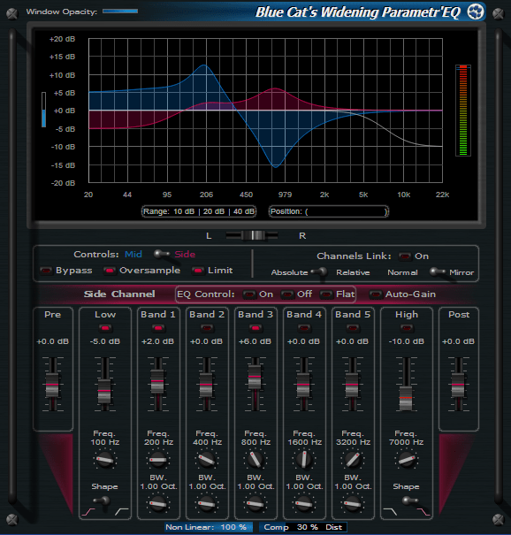 Blue Cat's Widening Parametr'EQ - WYSIWYG Mid-Side Parametric Equalizer Plug-in (VST, AU, RTAS, DX)