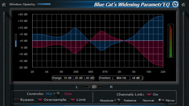 Blue Cat's Widening Parametr'EQ - WYSIWYG Mid-Side Parametric Equalizer Plug-in (VST, AU, RTAS, DX)